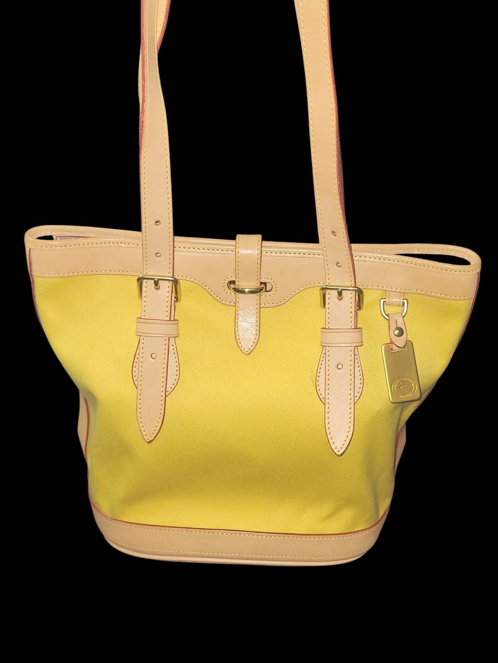 Dooney & Bourke Yellow Canvas Tote with Beige Trim